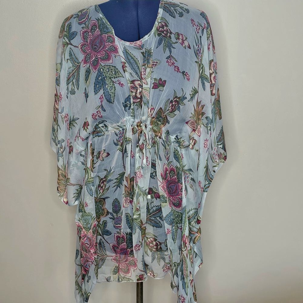 Sunflower Kaftkan NWT BOHO Floral Sheer Butterfly Top Cinch Waist